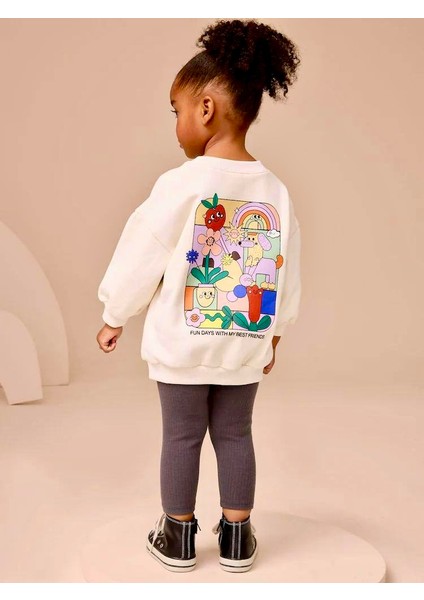 Kız Çocuk Baskılı Fitilli Taytlı Alt Üst Takım