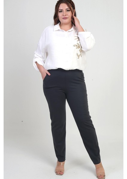 Kadın Beli Lastikli Yandan Cepli Full Likra Çelik Klasik Paça Büyük Beden Pantolon fiyatları