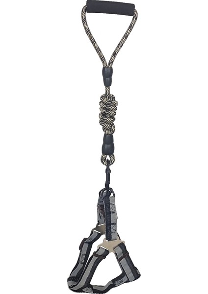 Köpek Göğüs Tasma Seti Dalga Desenli 2.5 Cm*50-72 cm Siyah-Beyaz