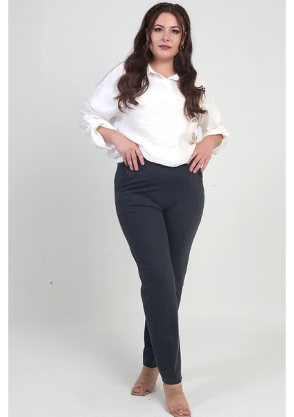 Kadın Beli Lastikli Yandan Cepli Full Likra Çelik Klasik Paça Büyük Beden Pantolon modelleri