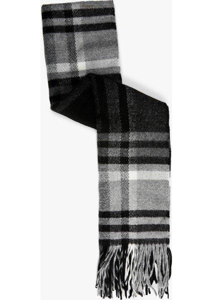 Uzun Ekoseli Püsküllü Atkı