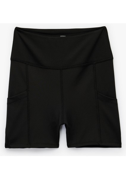 Yüksek Bel Dikiş Detaylı Cepli Biker Spor Tayt