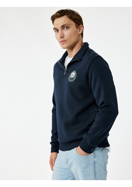 Şardonlu Uzun Kollu Baskılı Yarım Fermuarlı Sweatshirt fiyatları