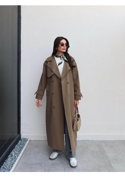 Kruvaze Yaka Kemerli Uzun Trench fiyatları