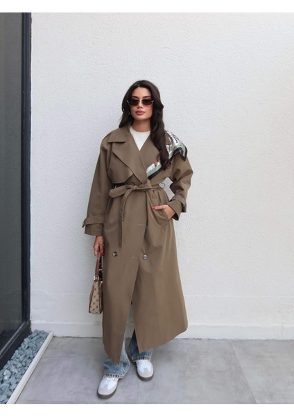 Kruvaze Yaka Kemerli Uzun Trench fırsatları