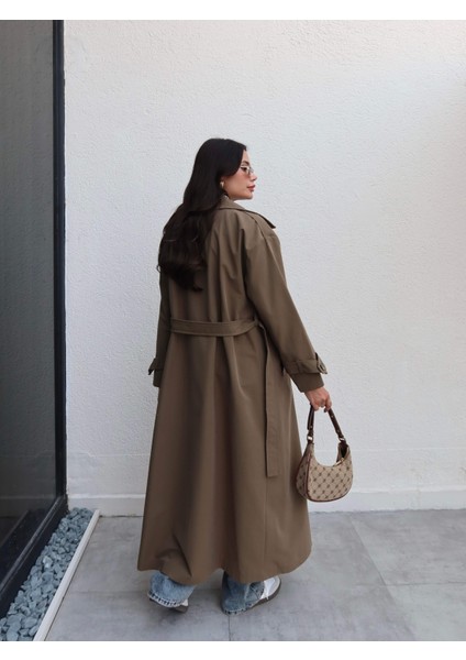 Kruvaze Yaka Kemerli Uzun Trench indirimleri