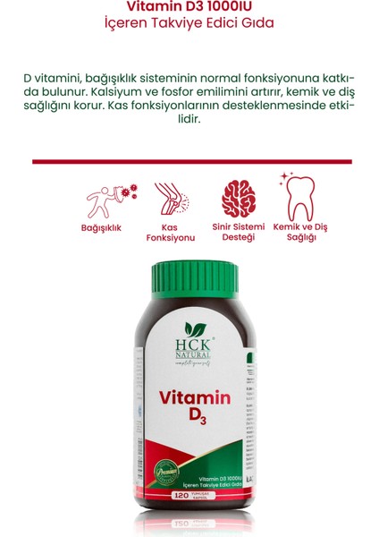 Vitamin D3 1000 Iu 120 Kapsül Takviye Edici Gıda fiyatları