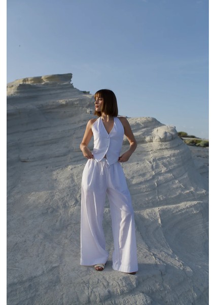 Keten Yüksek Bel Pantolon