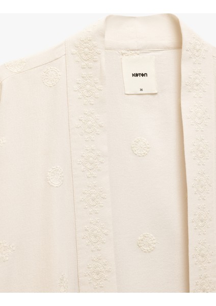 Pamuk-Viskon Karışımlı Nakış Detaylı Brodeli 3/4 Geniş Kol Uzun Kimono indirimleri