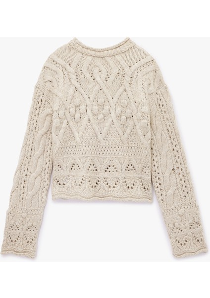 Bisiklet Yaka Uzun Kollu Örgü Dokulu Triko Crop Kazak fırsatları