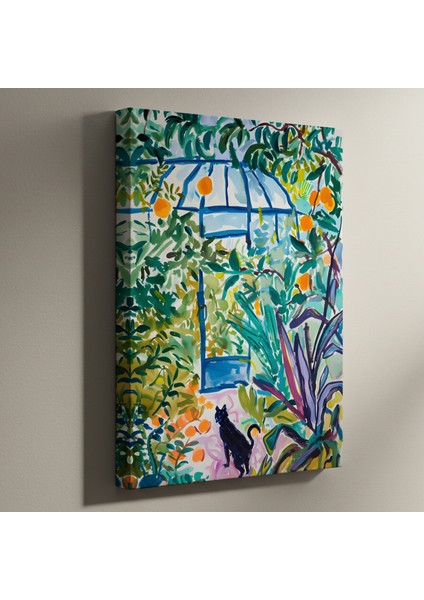 Bahçedeki Portakal Ağacı ve Kedi Soyut Boyama Tablosu