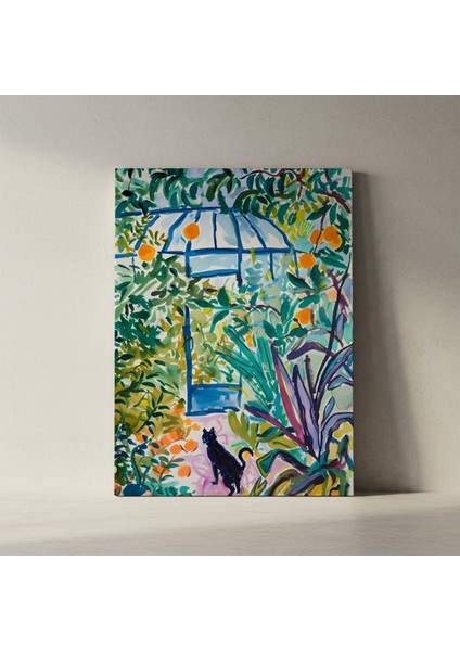 Bahçedeki Portakal Ağacı ve Kedi Soyut Boyama Tablosu fiyatları