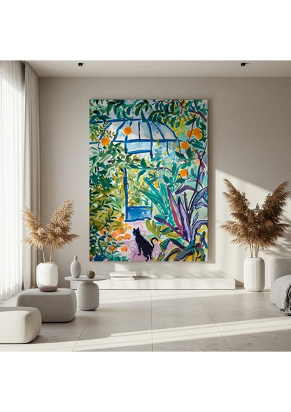 Bahçedeki Portakal Ağacı ve Kedi Soyut Boyama Tablosu fırsatları