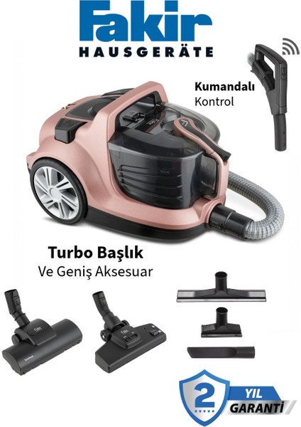 Veyron Prorose 850 W Toz Torbasız Kumandalı Kontrol Hepa Filtre Turbo Halı Döver Başlıklı Süpürge + Yedek Filitre Seti + Tiftik Makinesi