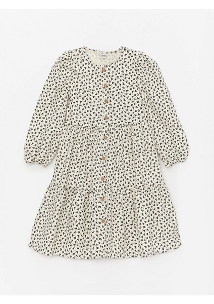 Lcw Kids Ekru Bisiklet Yaka Çiçekli Kız Çocuk Elbise