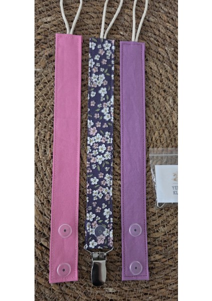 3’lü Set Bebek Emzik Askısı - Emzik Zinciri - Yenidoğan Kumaş Askı %100 Pamuk Yıkanabilir