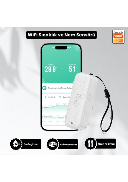 Wifi Pilli Sıcaklık ve Nem Sensörü ( Tuya - Smart Life Uyumlu ) modelleri