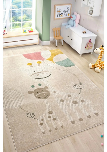 Yumuşak Dokuma Halı Zürafa Figürlü Leke Tutmaz Bebek Odası Çocuk Odası Genç Odası Halısı Zürafa