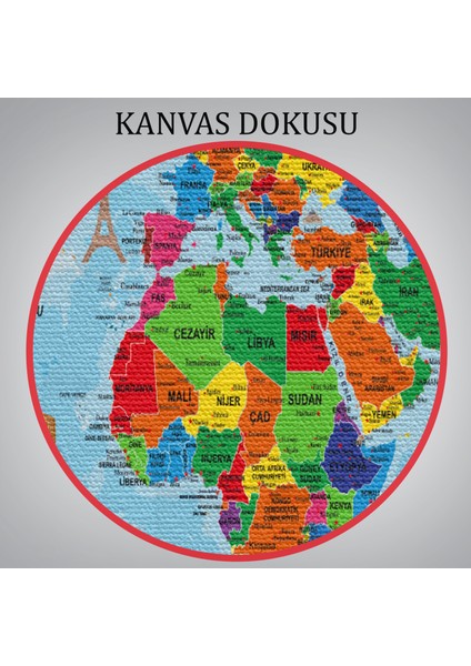Türkçe Dünya Haritası Kanvas Tablo Son Derece Detaylı ve DEKORATIF-2036