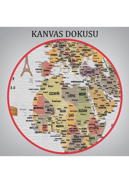 Türkçe Dünya Haritası Ayrıntılı Eğitici-Öğretici ve Sembollü Dekoratif Kanvas Tablo 3200