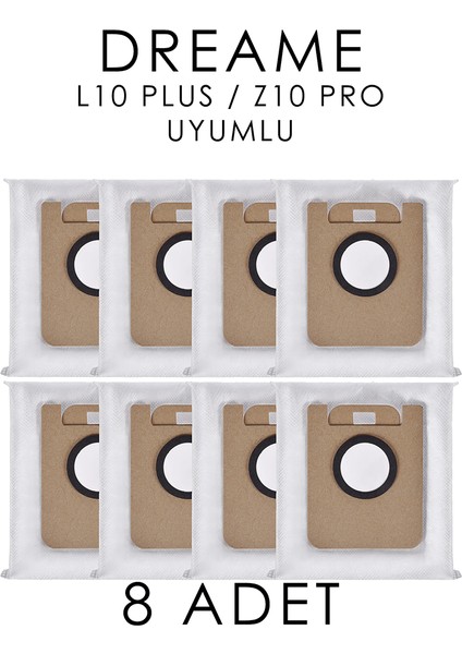 Dreame L10 Plus / Z10 Pro Uyumlu Yedek Toz Torbası 8 Adet