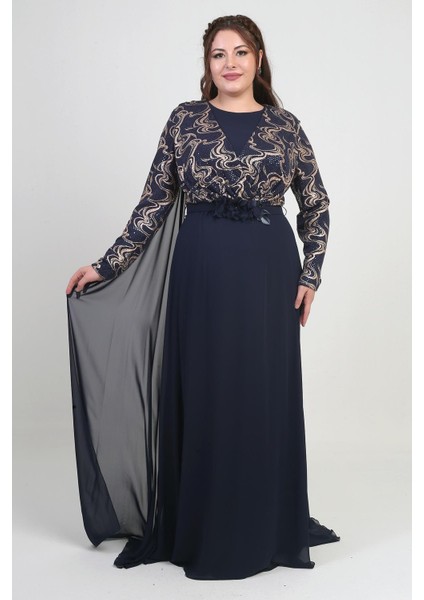 Kadın Kruvaze Yaka Görünümlü Pullu Astarlı Şifon Uzun B.b. Elbise fiyatları