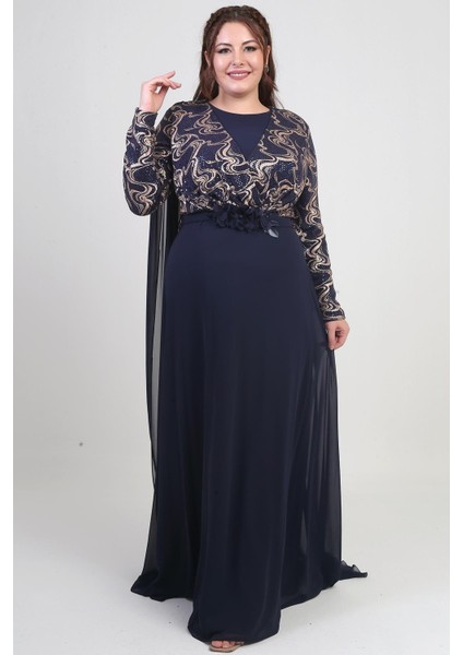 Kadın Kruvaze Yaka Görünümlü Pullu Astarlı Şifon Uzun B.b. Elbise fırsatları