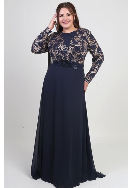 Kadın Kruvaze Yaka Görünümlü Pullu Astarlı Şifon Uzun B.b. Elbise indirimleri