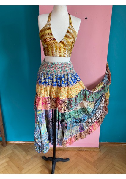 Ipek Patchwork Boho Fırfırlı Asimetrik Etek modelleri