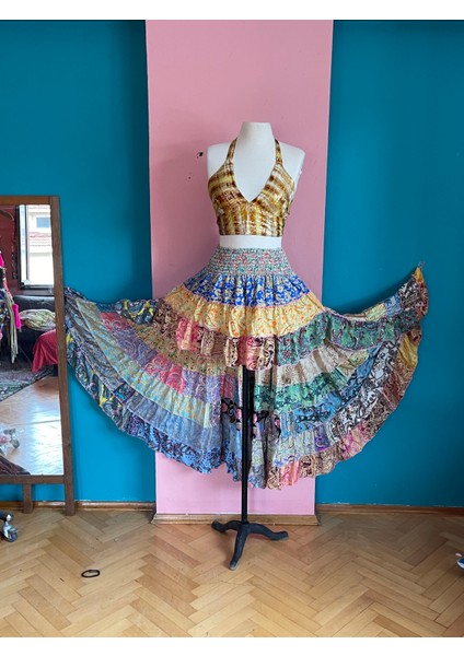 Ipek Patchwork Boho Fırfırlı Asimetrik Etek fırsatları