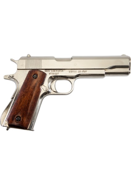 Colt M1911A1 Parlak Gümüş Metal Koleksiyonluk Replika Dekoratif Obje - Amerika 1911