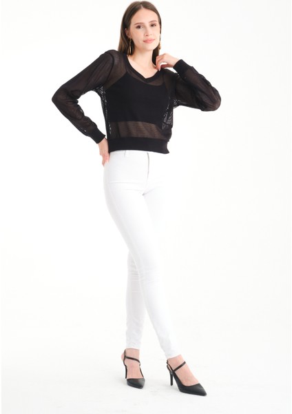 Uzun Kol V Yaka File Bluz fiyatları