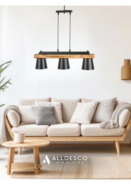 Nordex 3’lü Ahşap Sarkıt Avize – Siyah Metal Gövde, Gümüş Başlık Içi, Ayarlanabilir Aydınlatma fiyatları