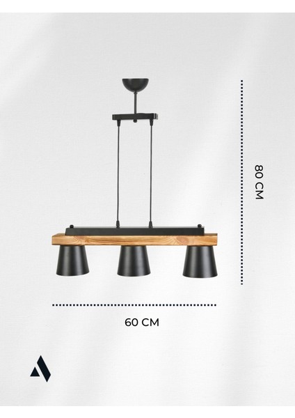Nordex 3’lü Ahşap Sarkıt Avize – Siyah Metal Gövde, Gümüş Başlık Içi, Ayarlanabilir Aydınlatma fırsatları