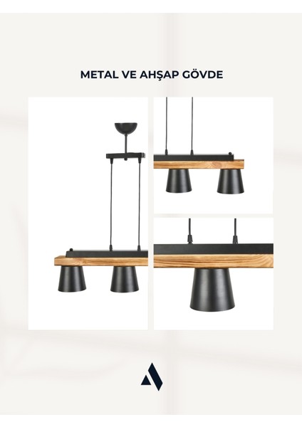 Nordex 3’lü Ahşap Sarkıt Avize – Siyah Metal Gövde, Gümüş Başlık Içi, Ayarlanabilir Aydınlatma indirimleri
