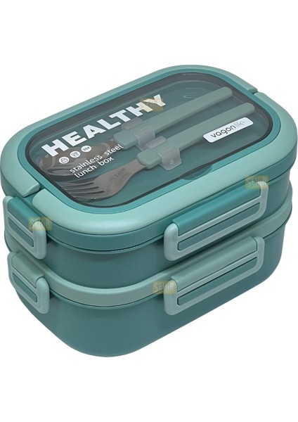 Bento 1650ML Lunchbox Yeni Koleksiyon 2 Katlı 3 Bölmeli Paslanmaz Çelik Sefer Tası Yemek Kutusu