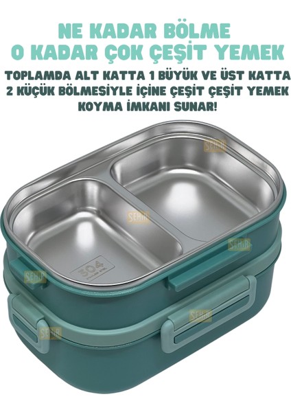 Bento 1650ML Lunchbox Yeni Koleksiyon 2 Katlı 3 Bölmeli Paslanmaz Çelik Sefer Tası Yemek Kutusu fiyatları