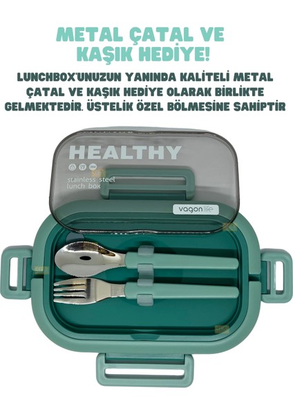 Bento 1650ML Lunchbox Yeni Koleksiyon 2 Katlı 3 Bölmeli Paslanmaz Çelik Sefer Tası Yemek Kutusu