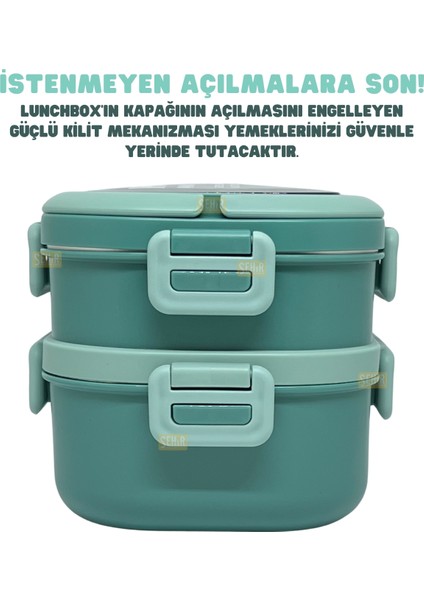 Bento 1650ML Lunchbox Yeni Koleksiyon 2 Katlı 3 Bölmeli Paslanmaz Çelik Sefer Tası Yemek Kutusu