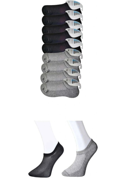 Siyah ve Gri Erkek Görünmez Çorap 9 Çift