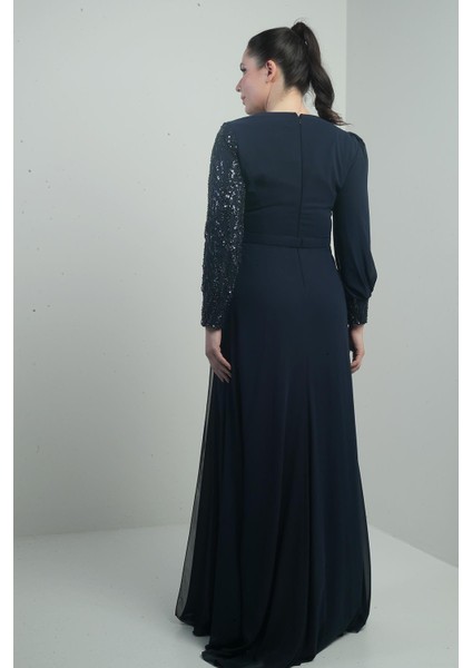 Kadın Üstü Pul-Boncuk Işlemeli Astarlı Beli Çiçekli Büyük Beden Uzun Şifon Elbise fırsatları