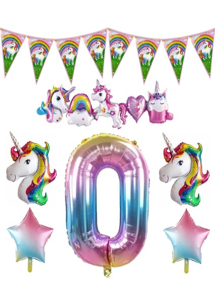Unicorn Temalı Gökkuşağı 0 Yaş Folyo Balon Seti