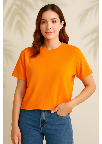 Turuncu Kaşkorse Oversize Bayan Tişört