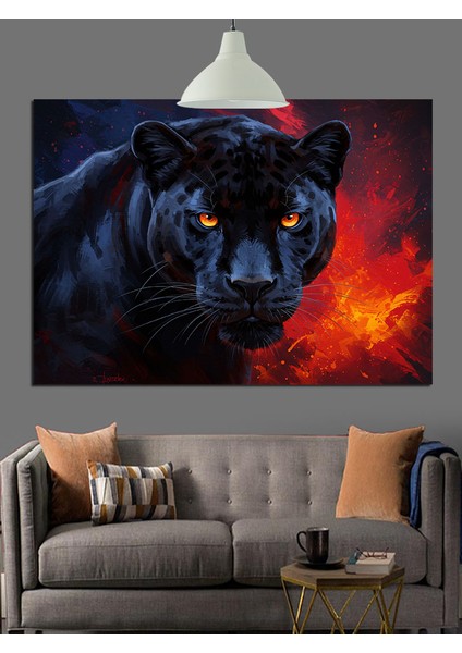 Karanlıkta Bakan Kara Panter Dekoratif Kanvas - Mdf Ahşap Tablo