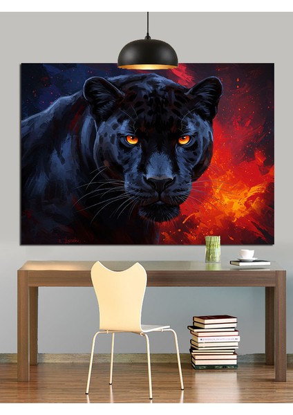 Karanlıkta Bakan Kara Panter Dekoratif Kanvas - Mdf Ahşap Tablo fiyatları