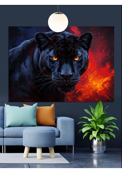 Karanlıkta Bakan Kara Panter Dekoratif Kanvas - Mdf Ahşap Tablo modelleri