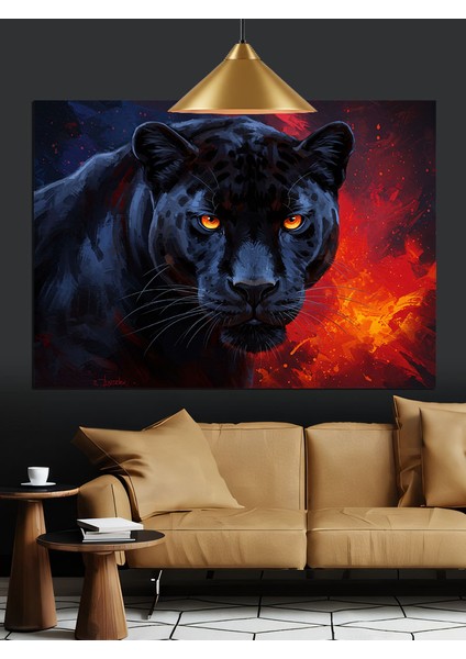 Karanlıkta Bakan Kara Panter Dekoratif Kanvas - Mdf Ahşap Tablo fırsatları