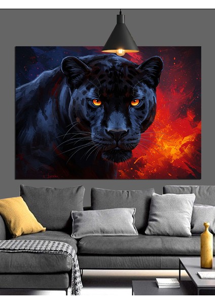 Karanlıkta Bakan Kara Panter Dekoratif Kanvas - Mdf Ahşap Tablo indirimleri