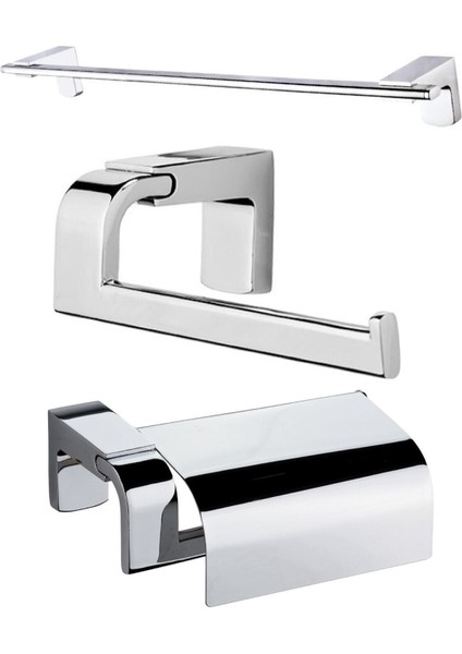 Gri Krom Uzun Havluluk ve Kağıtlık Seti, Şık Banyo Dekorasyonu