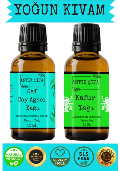 %100 Saf Çay Ağacı Uçucu Yağı ve Kafur Uçucu Yağı 10 ml + 10 ml
